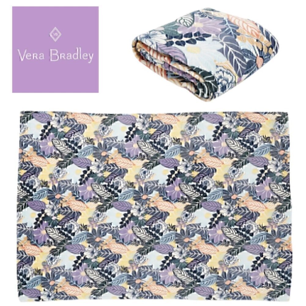 🆕Vera Bradley Super Soft Palm Floral Fleece Throw Blanket Size 80x50 NWT